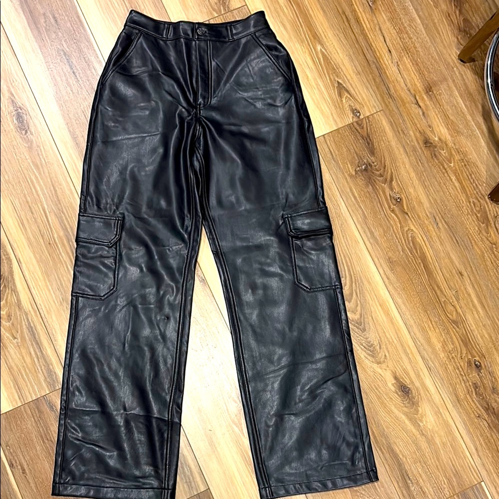 Leather cargo wide leg pants